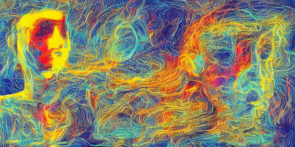 Prompt: 'calling functions with the open ai api, vibrant, style of dali'. Seed: 42.<br />Created with Stable Diffusion 1.